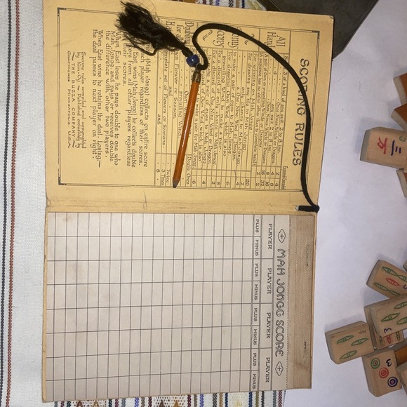 Antique Japanese Mah Jong Game 1920s Wood Tiles Bovine Dice Discs And Sticks - Picture 7 of 16